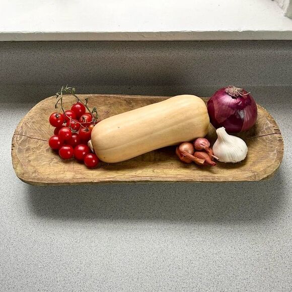 Rustic Vintage Natural Hand Carved Wooden Dough Bowl Serving Tray Fruit Bowl - Picture 1 of 5